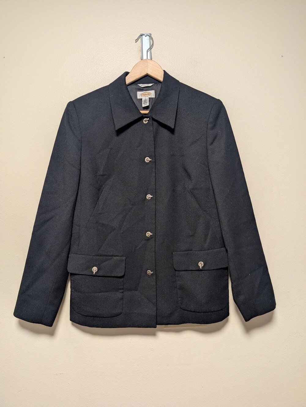Vintage Talbots Black Italian Fabric Toggle Jacket Size 6 Made in USA